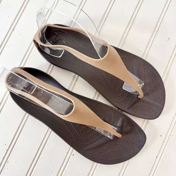 Crocs Sandals Women's W8 Brown Sexi Flip Flop Thong Flat Shoe Summer Beach Boho - Picture 2 of 10